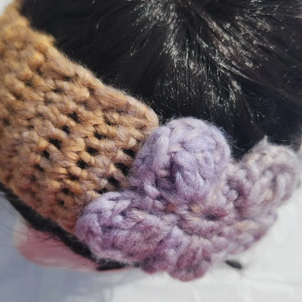 Handmade Crochet Chunky Headband Ear Warmer and Fingerless Gloves Mitts Set